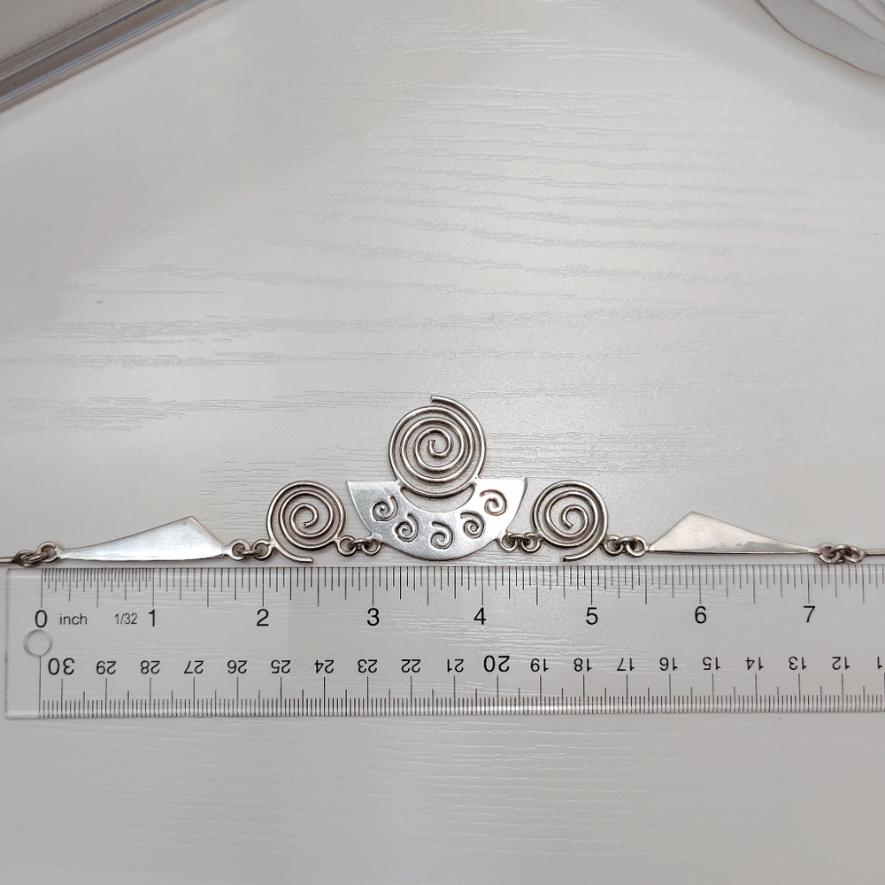 Vintage TAXCO Modernist Geometric Swirls Solid Sterling Silver Necklace 20 Inch - Picture 8 of 11
